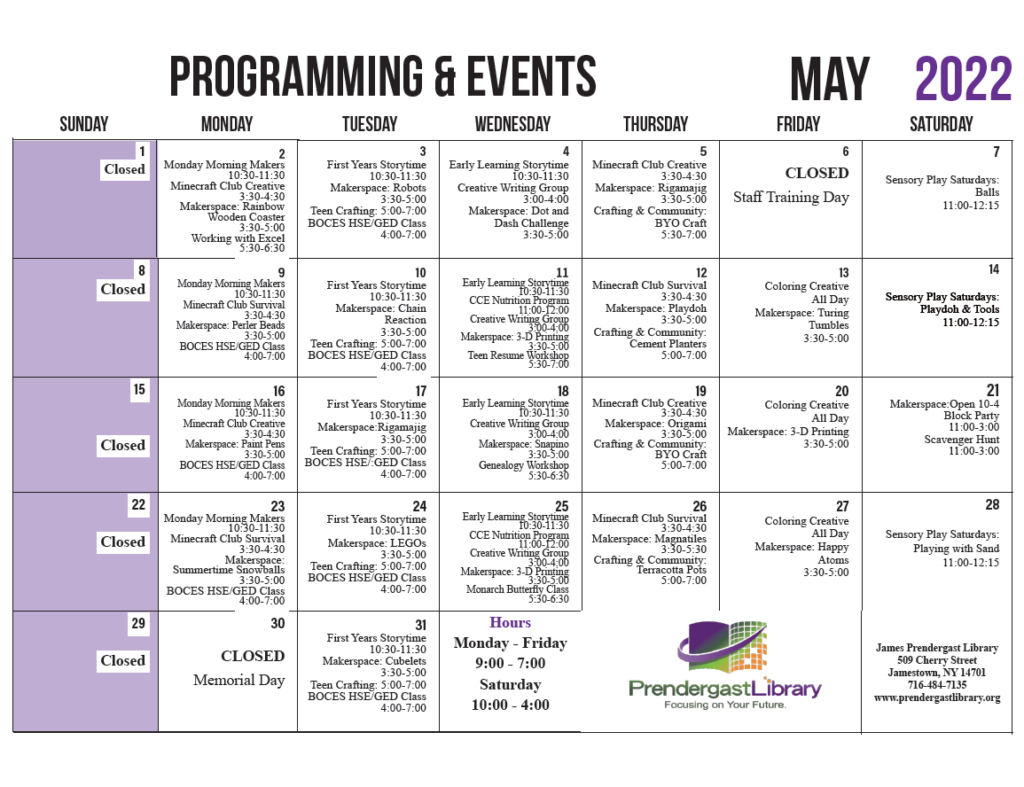May 2022 Programming Calendar Image