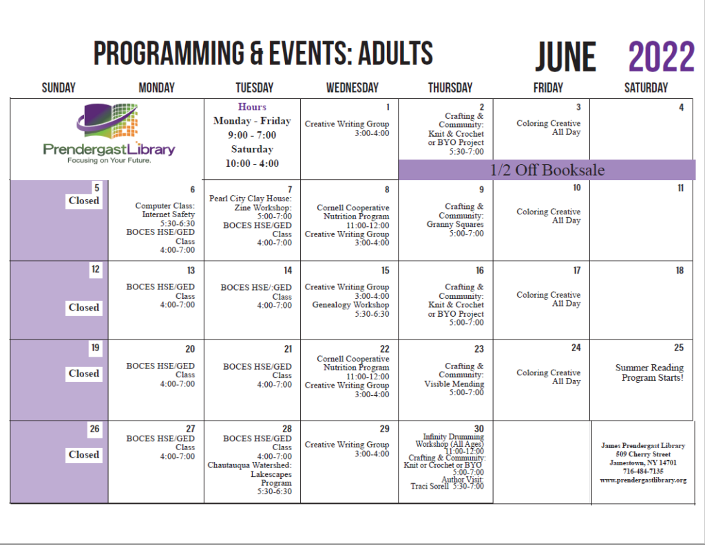 June 2022 Adult programming calendar image