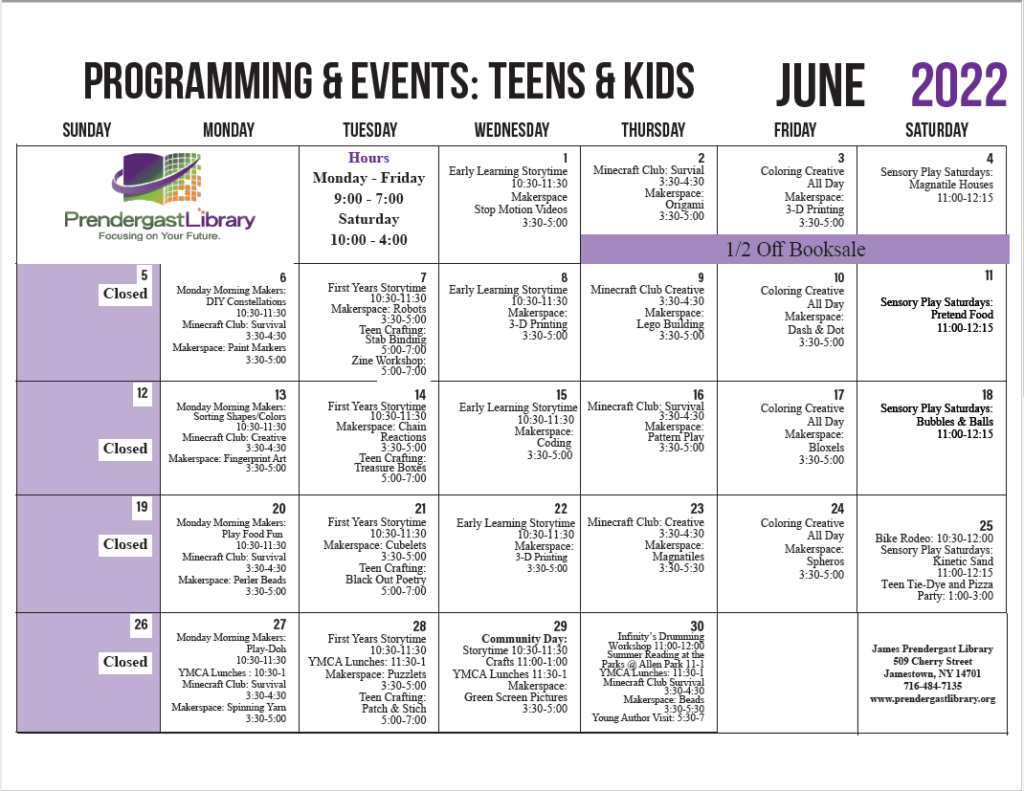 June 2022 Teens and Kids calendar image